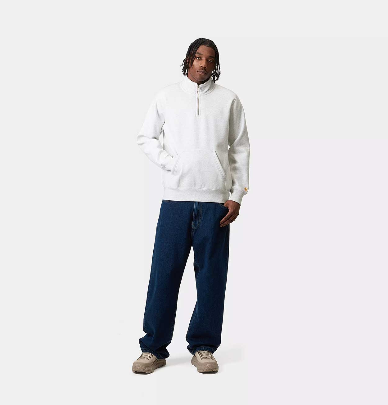 Carhartt WIP Chase Neck Zip Sweatshirt in Ash Heather