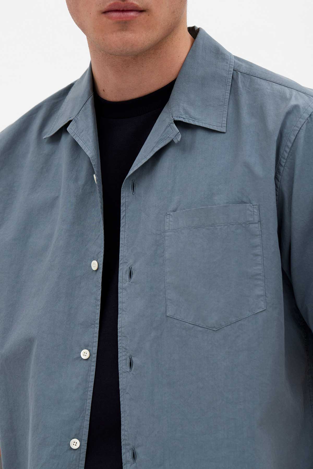 Norse Projects Carsten Cotton Tencel Shirt in Light Stone Blue