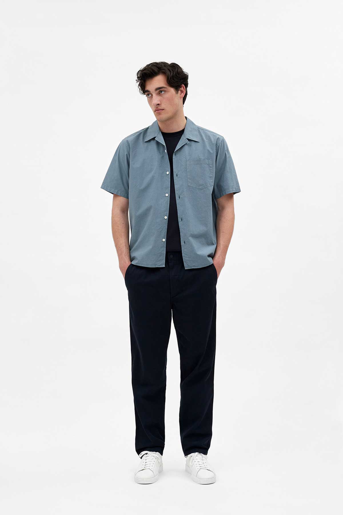 Norse Projects Carsten Cotton Tencel Shirt in Light Stone Blue