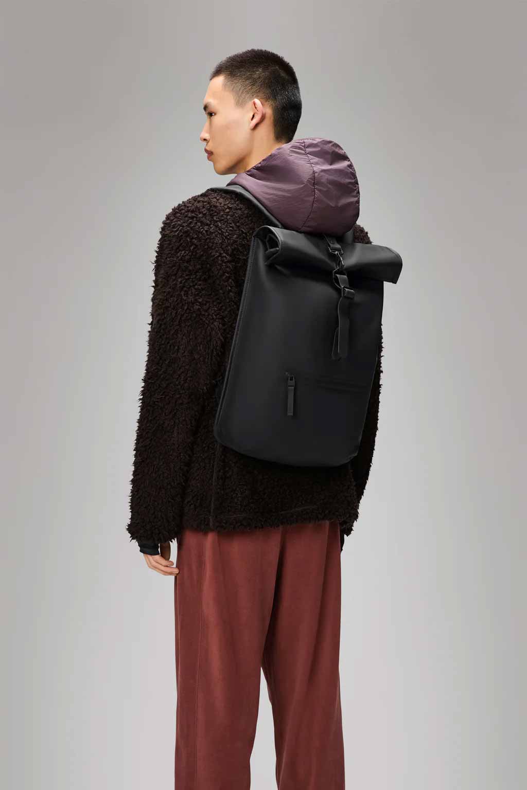 RAINS Rolltop Rucksack in Black