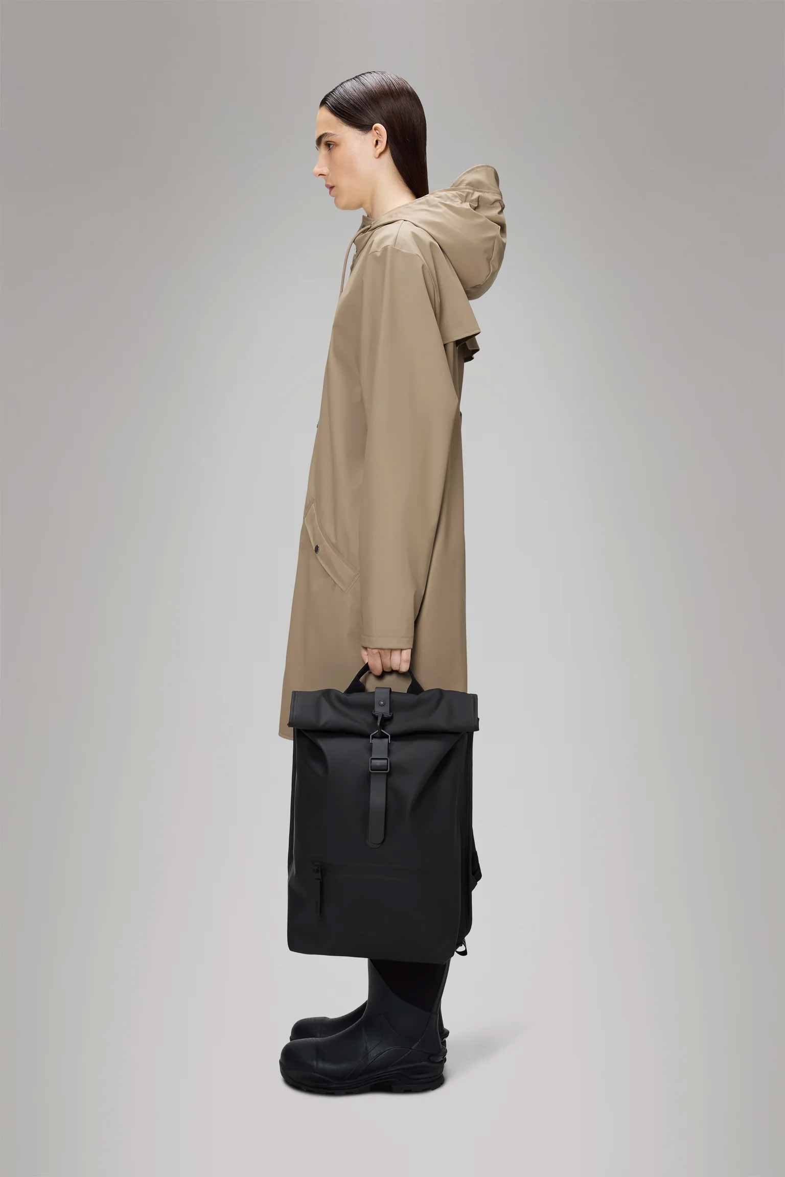 RAINS Rolltop Rucksack in Black
