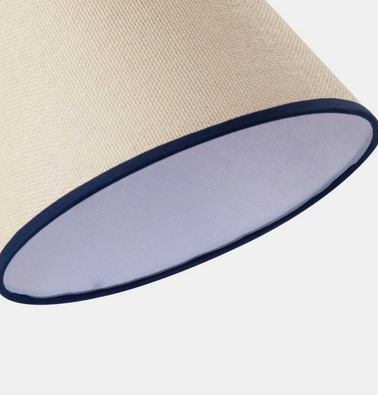 Natural Rattan Lampshade with Navy Blue Trim