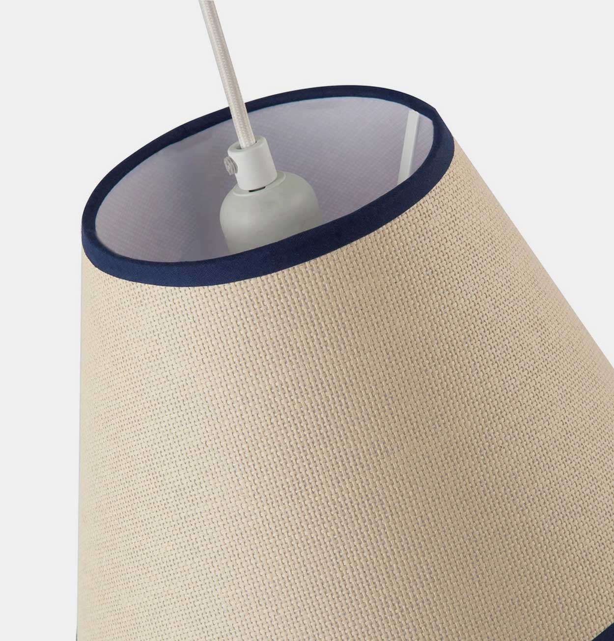 Natural Rattan Lampshade with Navy Blue Trim