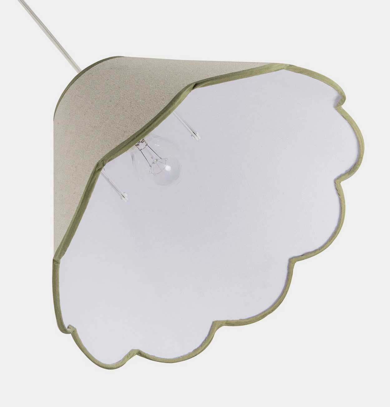 Scallop Edge Natural Linen Lampshade with Olive Green Trim