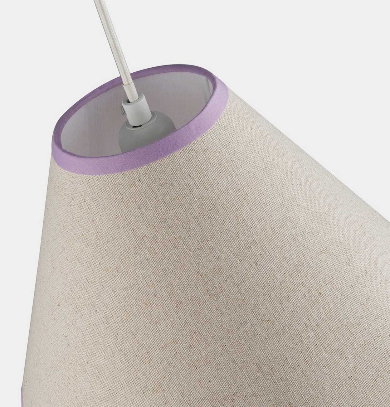 Scallop Edge Natural Linen Lampshade with Lilac Trim