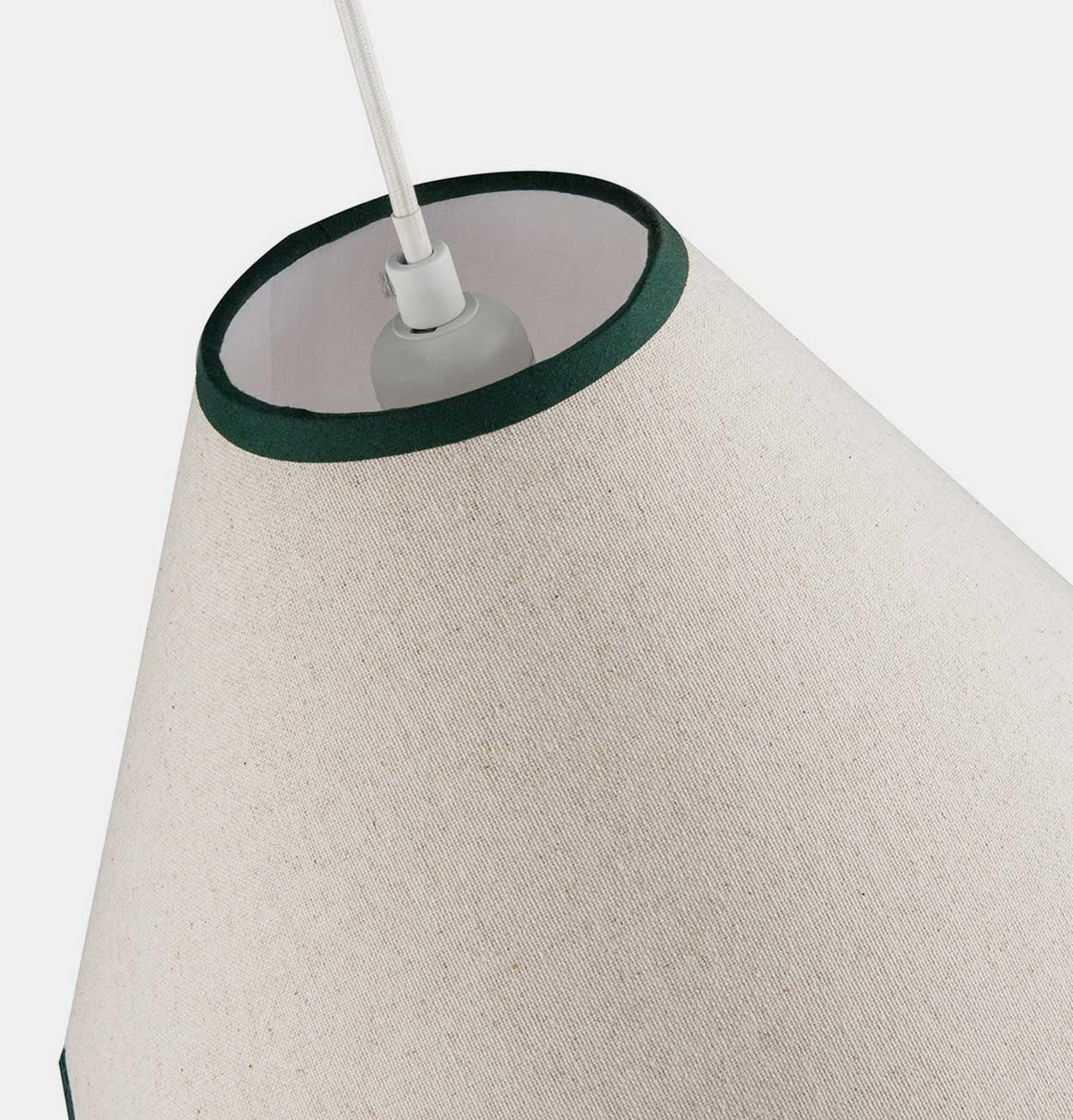 Scallop Edge Natural Linen Lampshade with Dark Green Trim