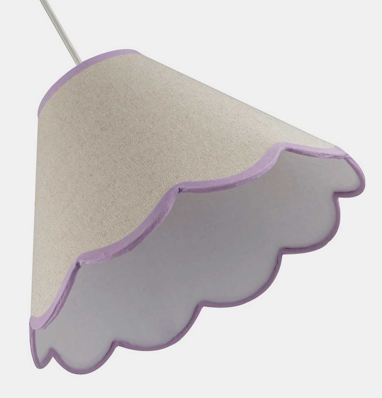 Scallop Edge Natural Linen Lampshade with Lilac Trim