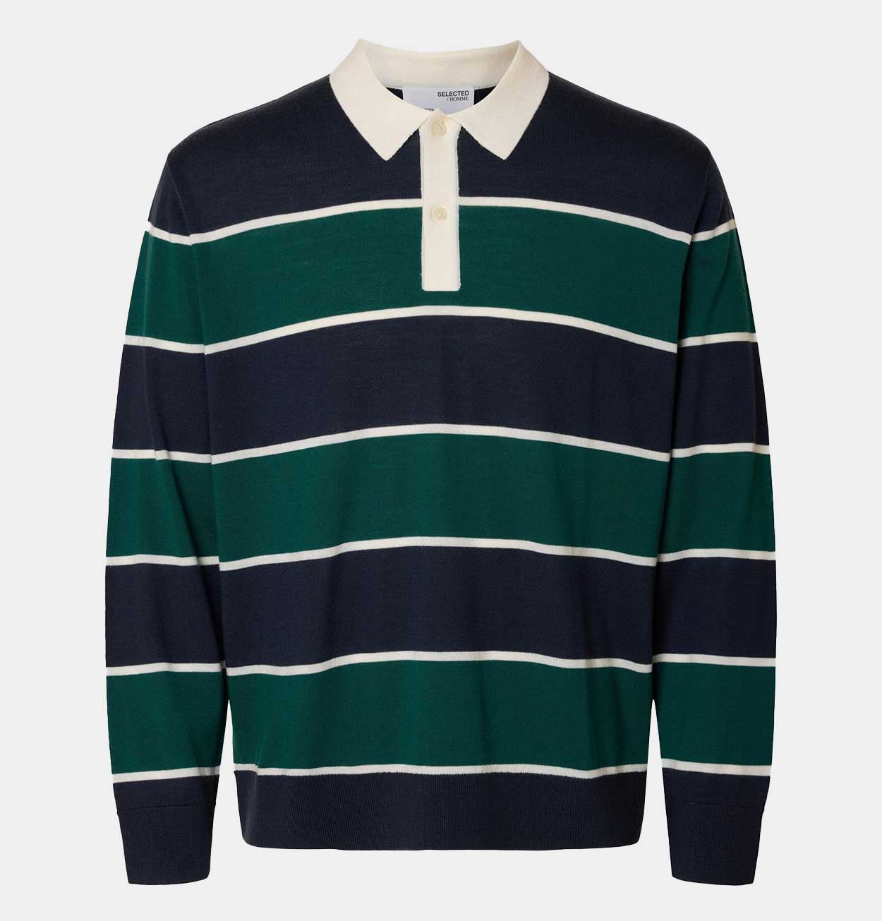 Selected Homme Merino Long Sleeve Striped Polo Top