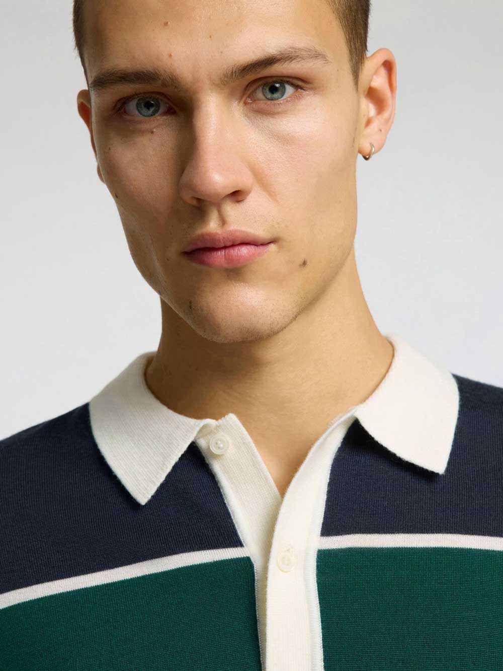 Selected Homme Merino Long Sleeve Striped Polo Top