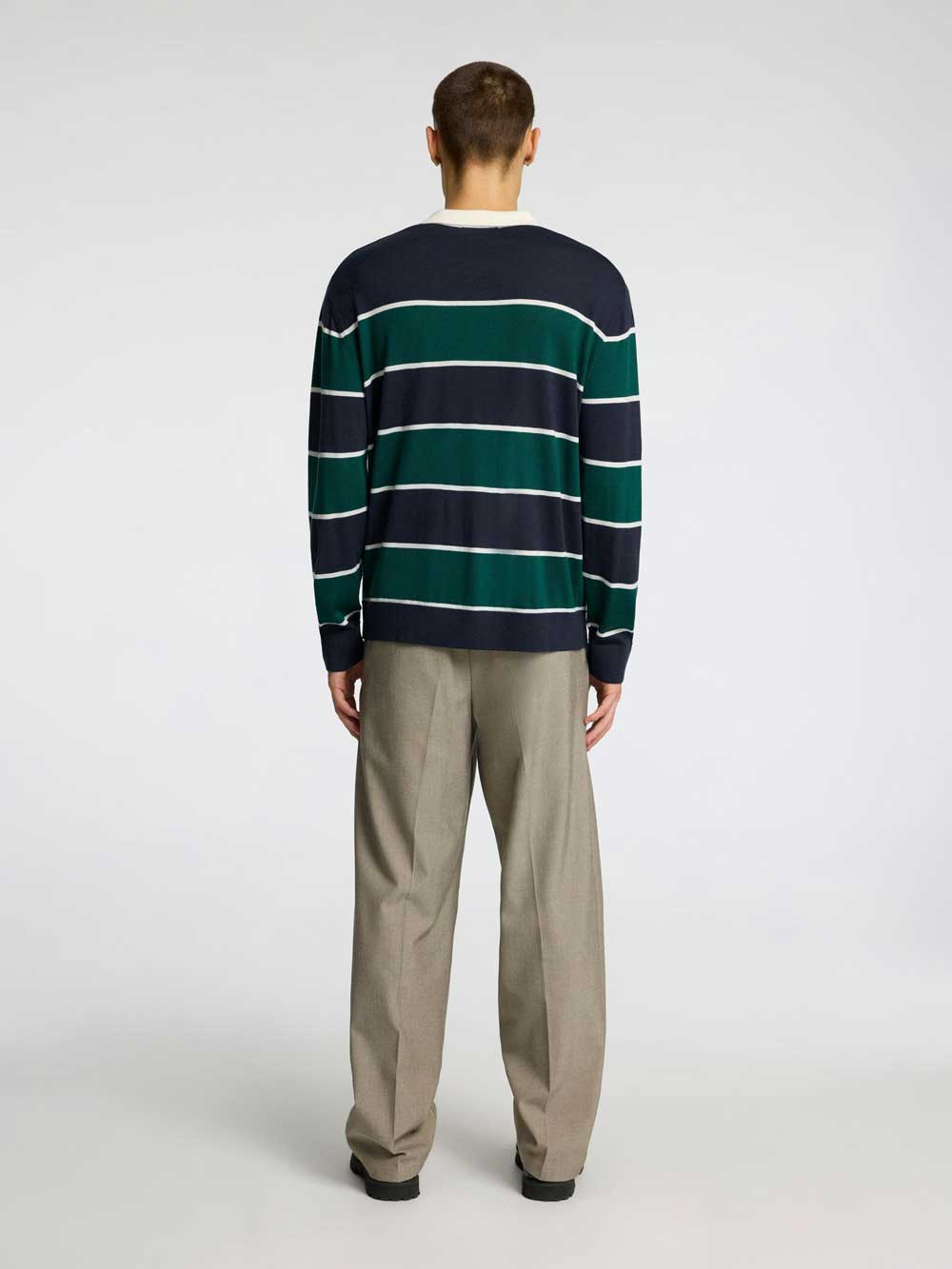 Selected Homme Merino Long Sleeve Striped Polo Top