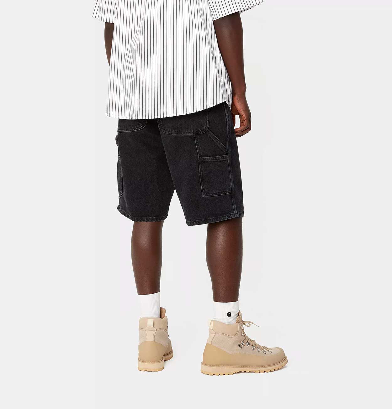 Carhartt WIP Single Knee Short in Black Stone Washed