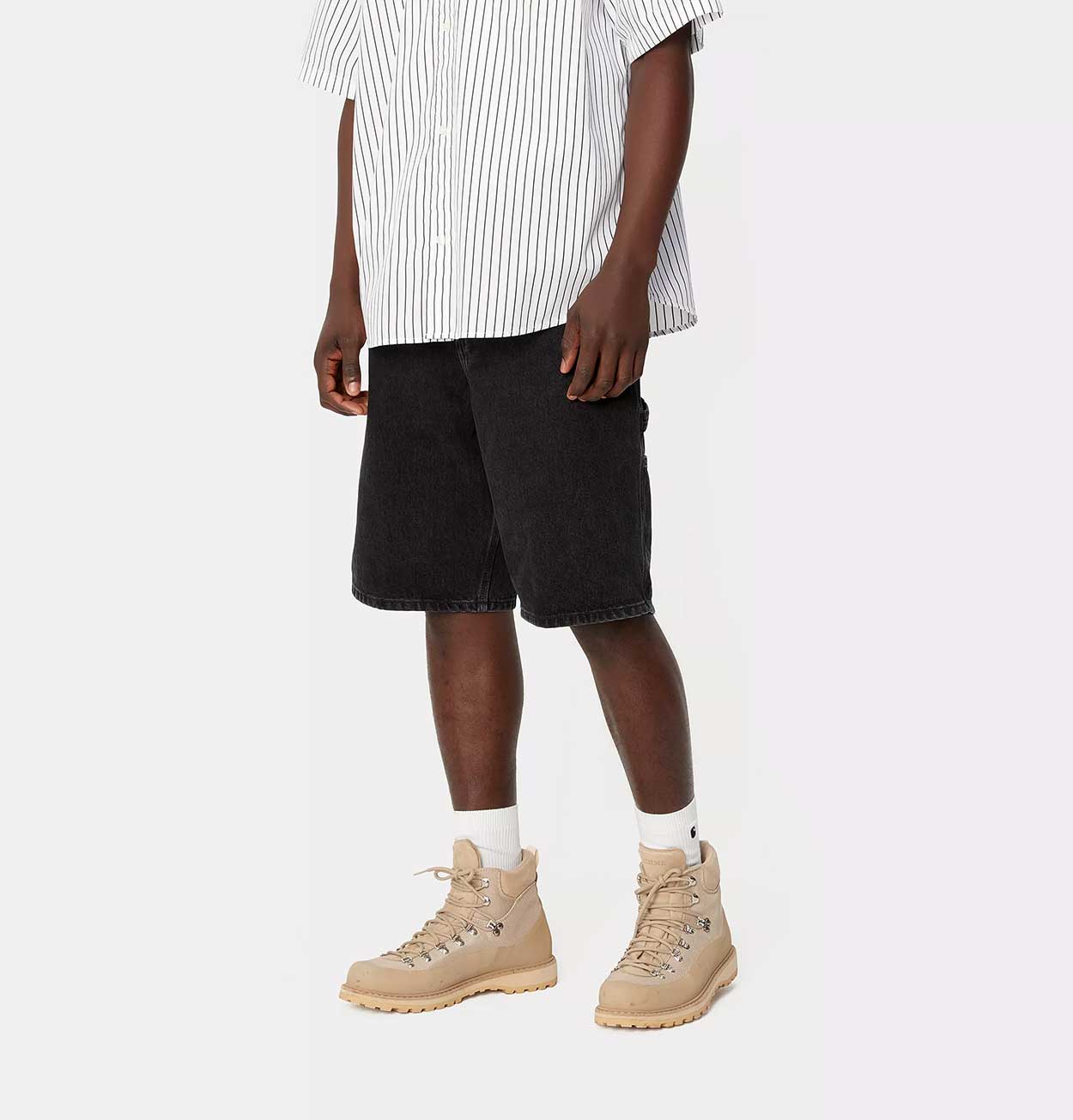 Carhartt WIP Single Knee Short in Black Stone Washed