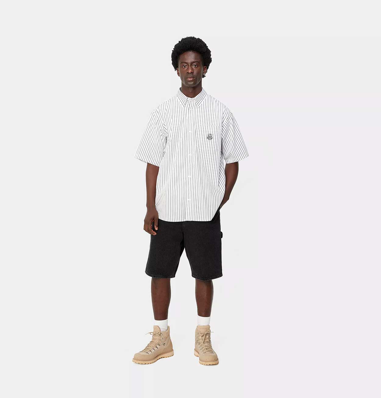 Carhartt WIP Single Knee Short in Black Stone Washed
