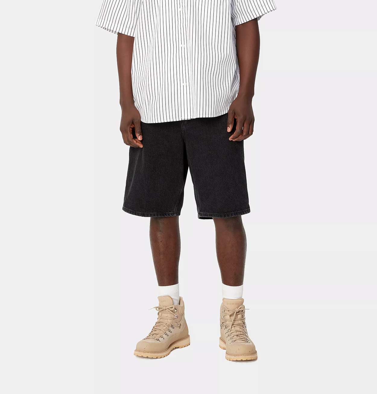 Carhartt WIP Single Knee Short in Black Stone Washed