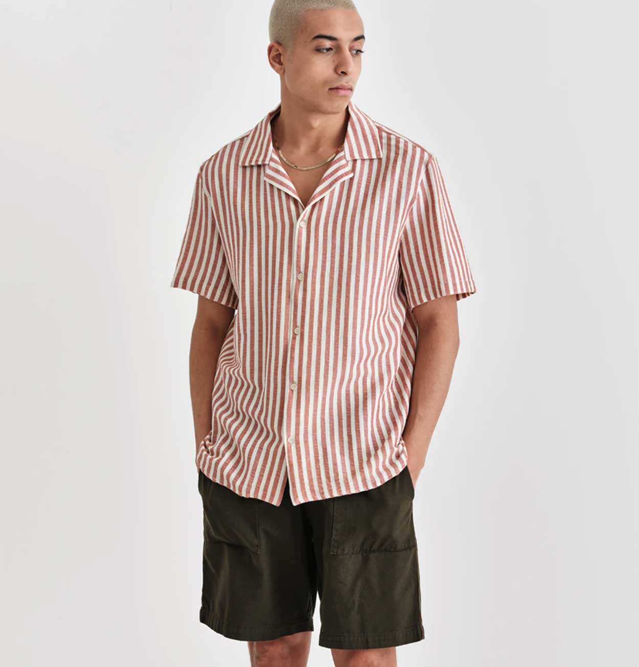 Wax London Didcot Shirt in Rust & Ecru