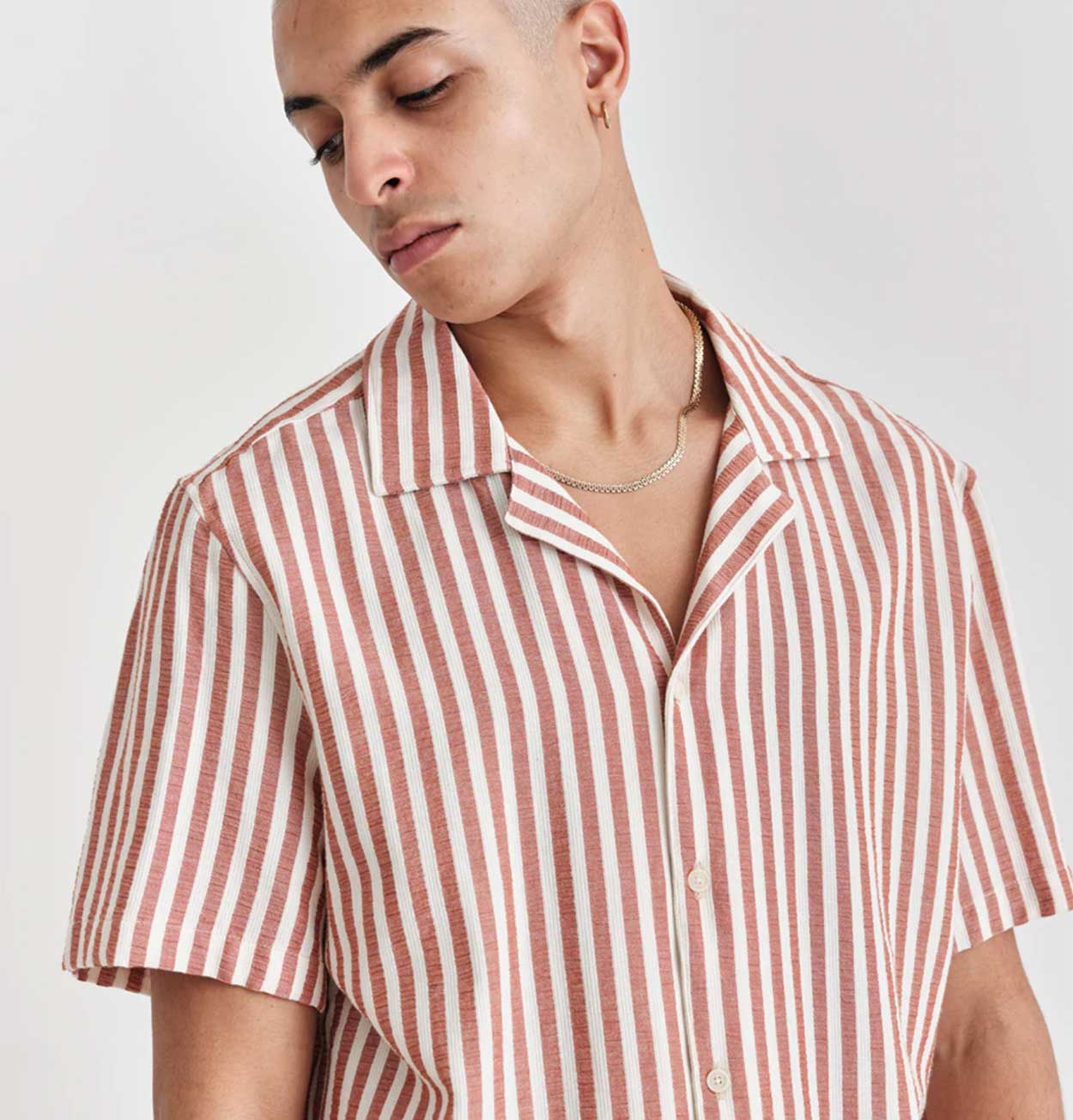 Wax London Didcot Shirt in Rust & Ecru