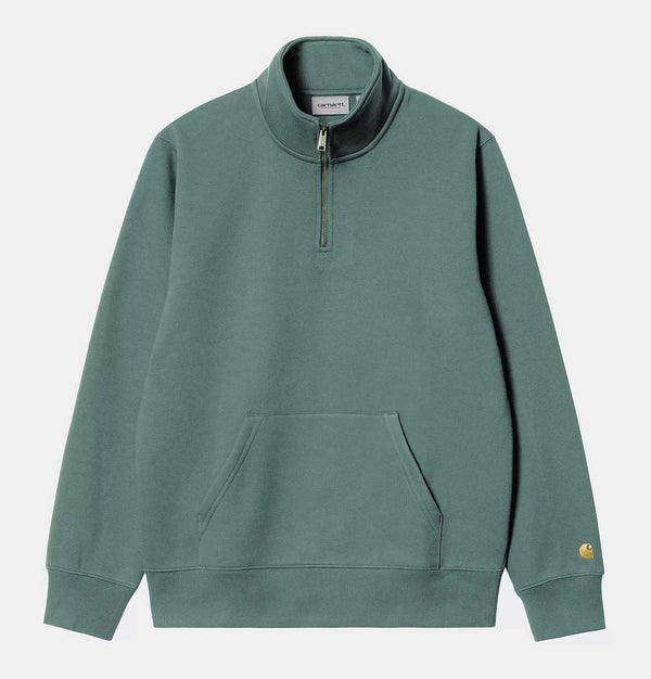 Carhartt WIP Chase Neck Zip Sweatshirt in Silver Pine