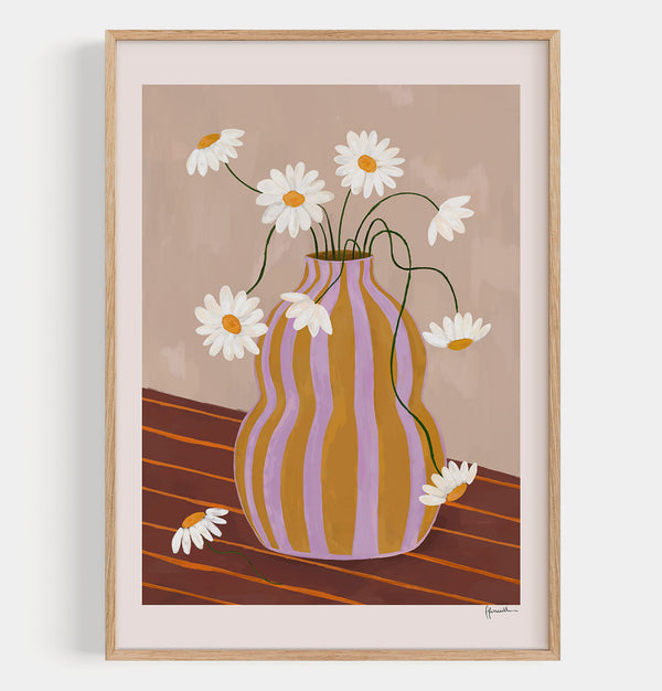 Frankie Penwill Print – Daisies in Striped Vase