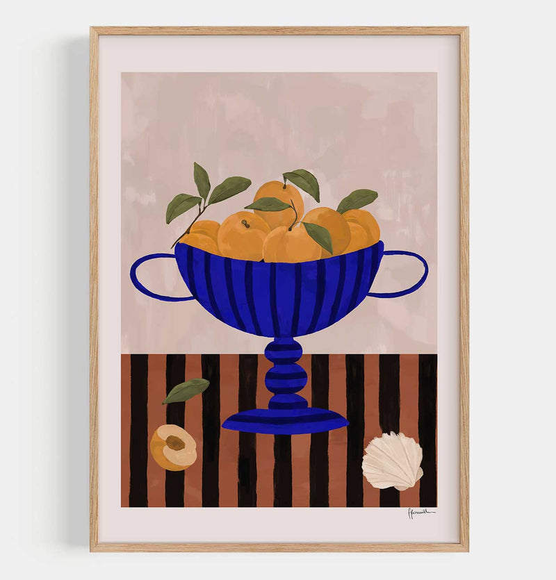 Frankie Penwill Print – Peaches in Striped Bowl