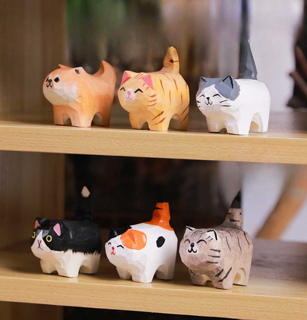 Gohobi Hand Crafted Wooden Cat – Orange & White