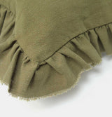 Ruffled Linen Cushion in Khaki – 45 x 45 cm