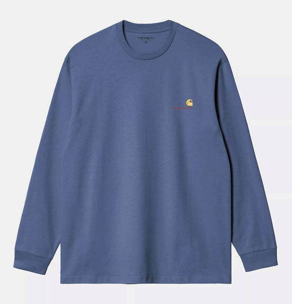 Carhartt WIP Long Sleeve American Script T-Shirt in Blue Iris