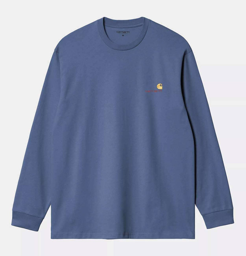 Carhartt WIP Long Sleeve American Script T-Shirt in Blue Iris