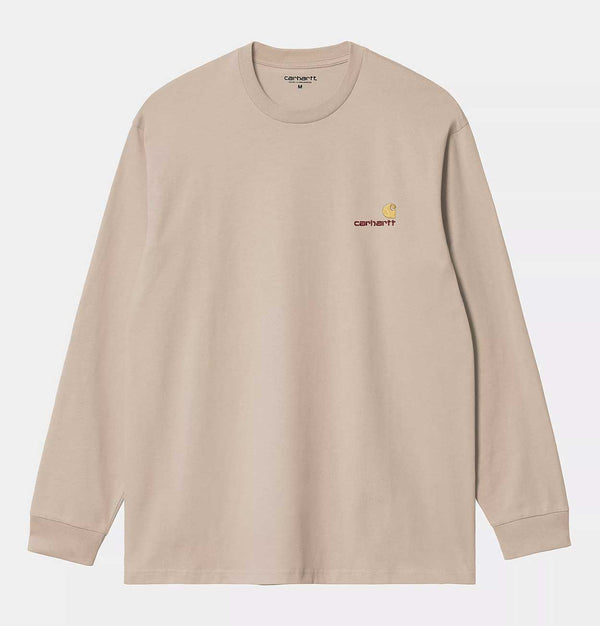 Carhartt WIP Long Sleeve American Script T-Shirt in Fleur De Sel