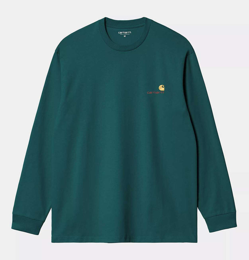 Carhartt WIP Long Sleeve American Script T-Shirt in Malachite