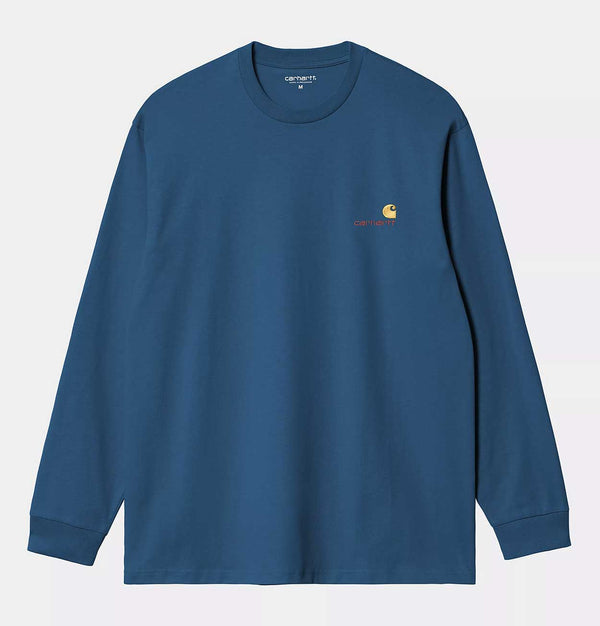 Carhartt WIP Long Sleeve American Script T-Shirt in Sodalite