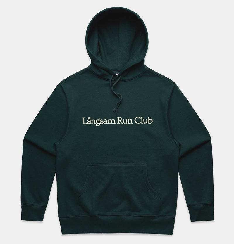 Långsam Run Club Heavy Hooded Embroidery Sweatshirt in Pine Green