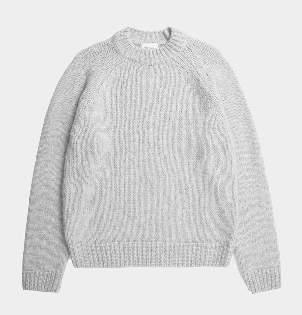 Norse Projects Birger Wool Raglan Jumper in Light Grey Melange
