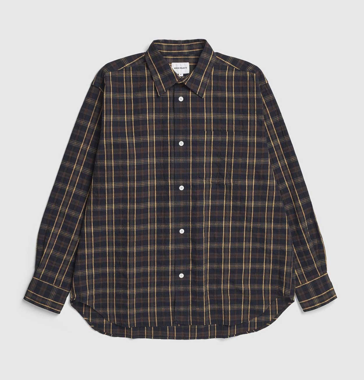 Norse Projects Ole Oversized Wool Check Shirt in Dark Navy