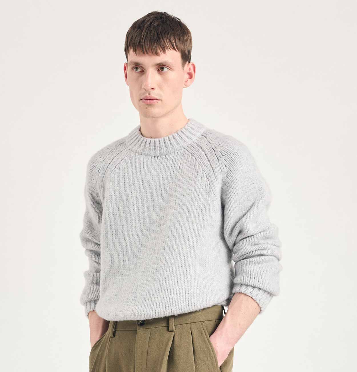 Norse Projects Birger Wool Raglan Jumper in Light Grey Melange