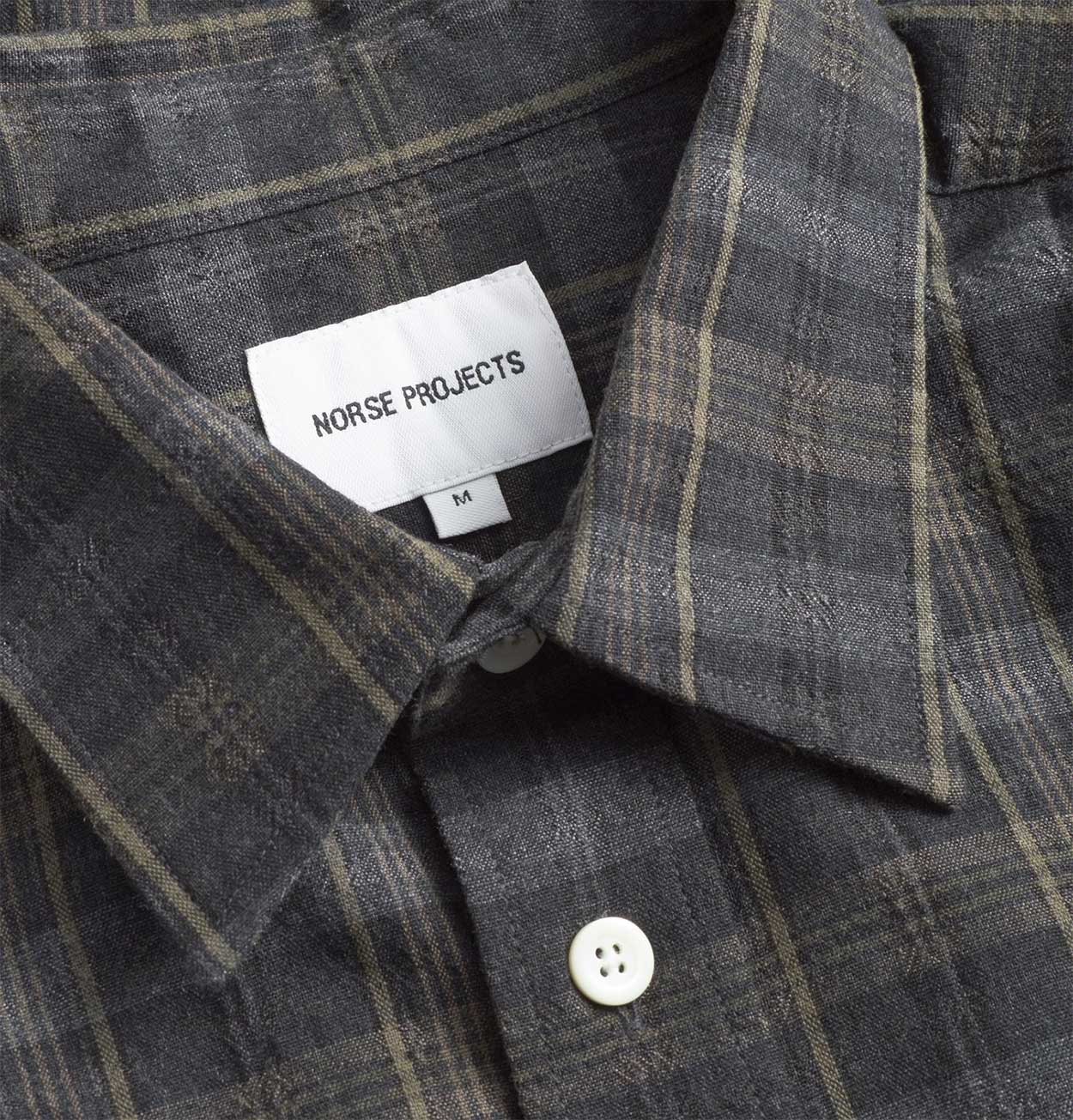 Norse Projects Ole Oversized Wool Check Shirt in Charcoal Grey