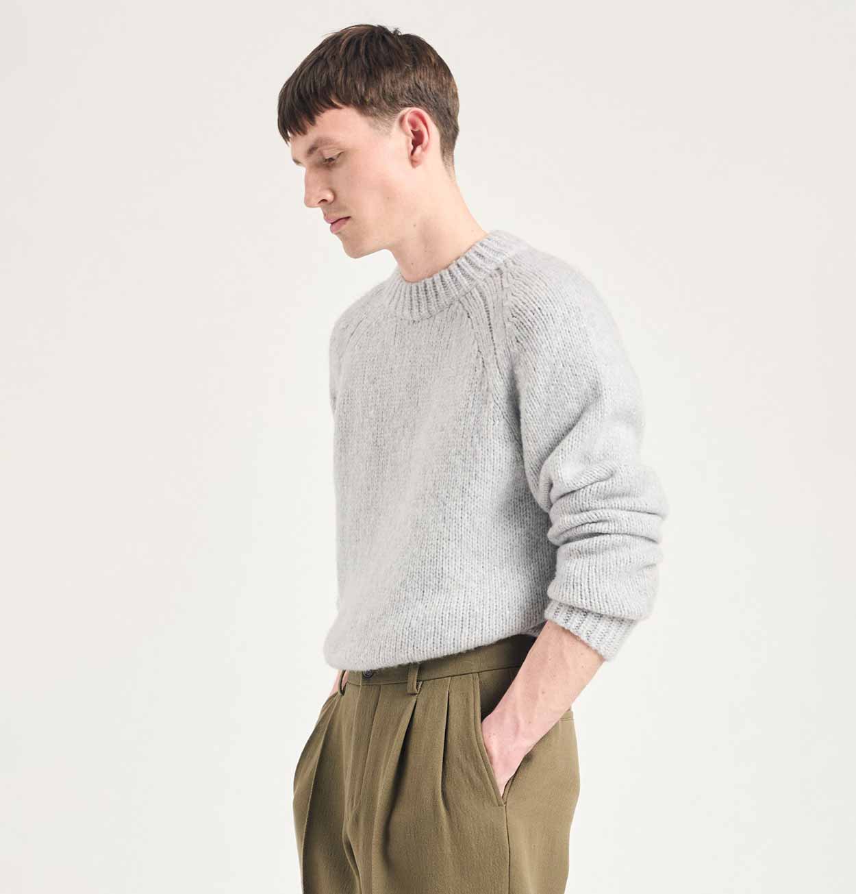 Norse Projects Birger Wool Raglan Jumper in Light Grey Melange