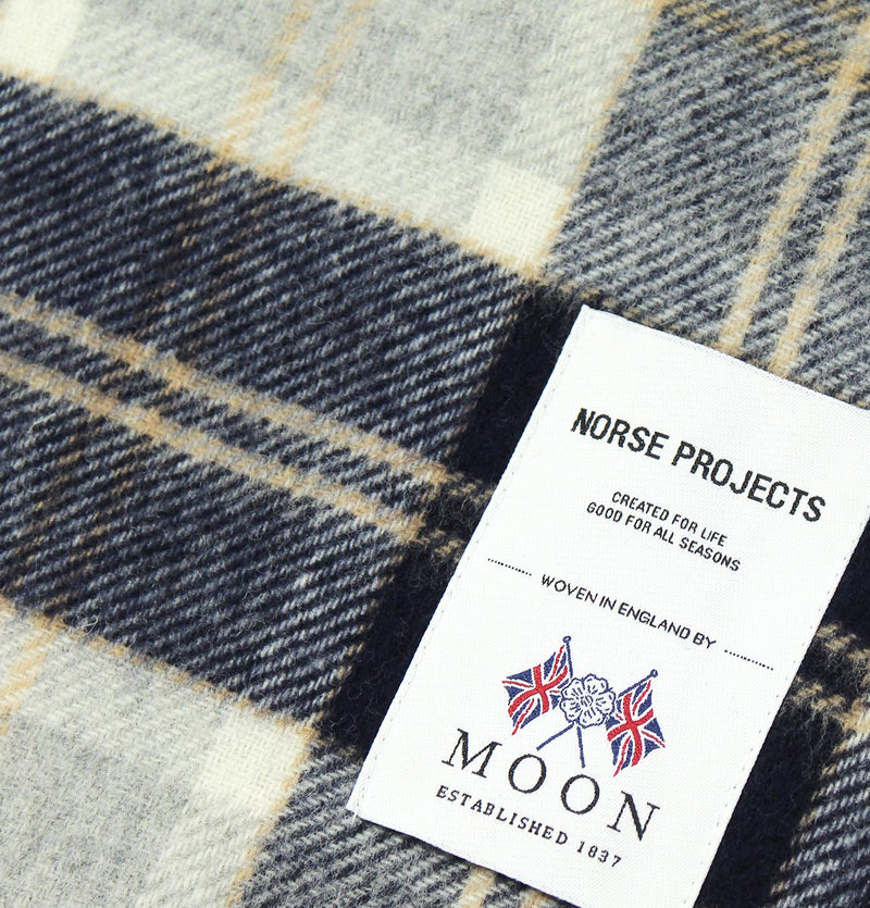 Norse Projects Moon Checked Lambswool Scarf in Navy