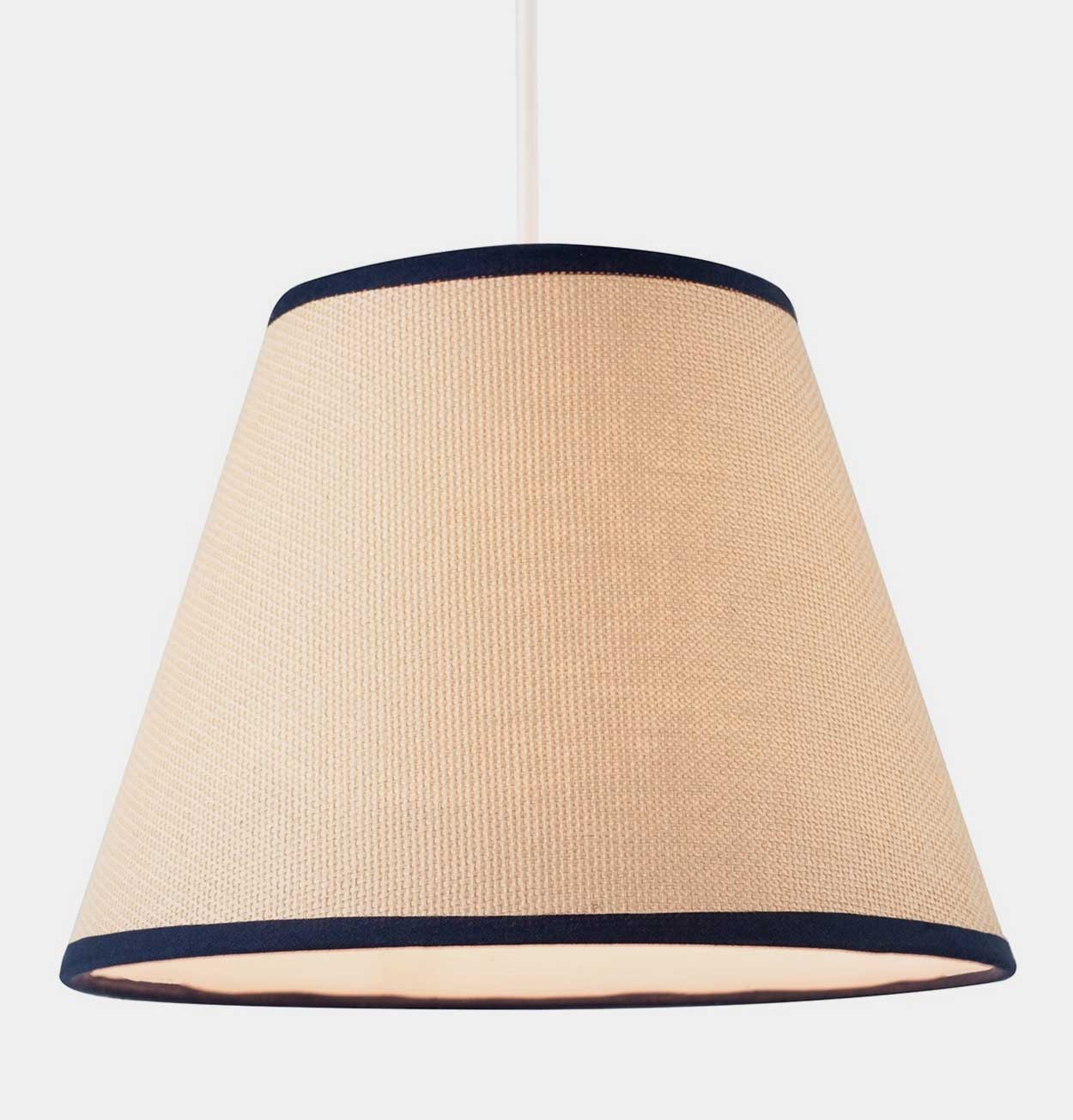 Natural Rattan Lampshade with Navy Blue Trim