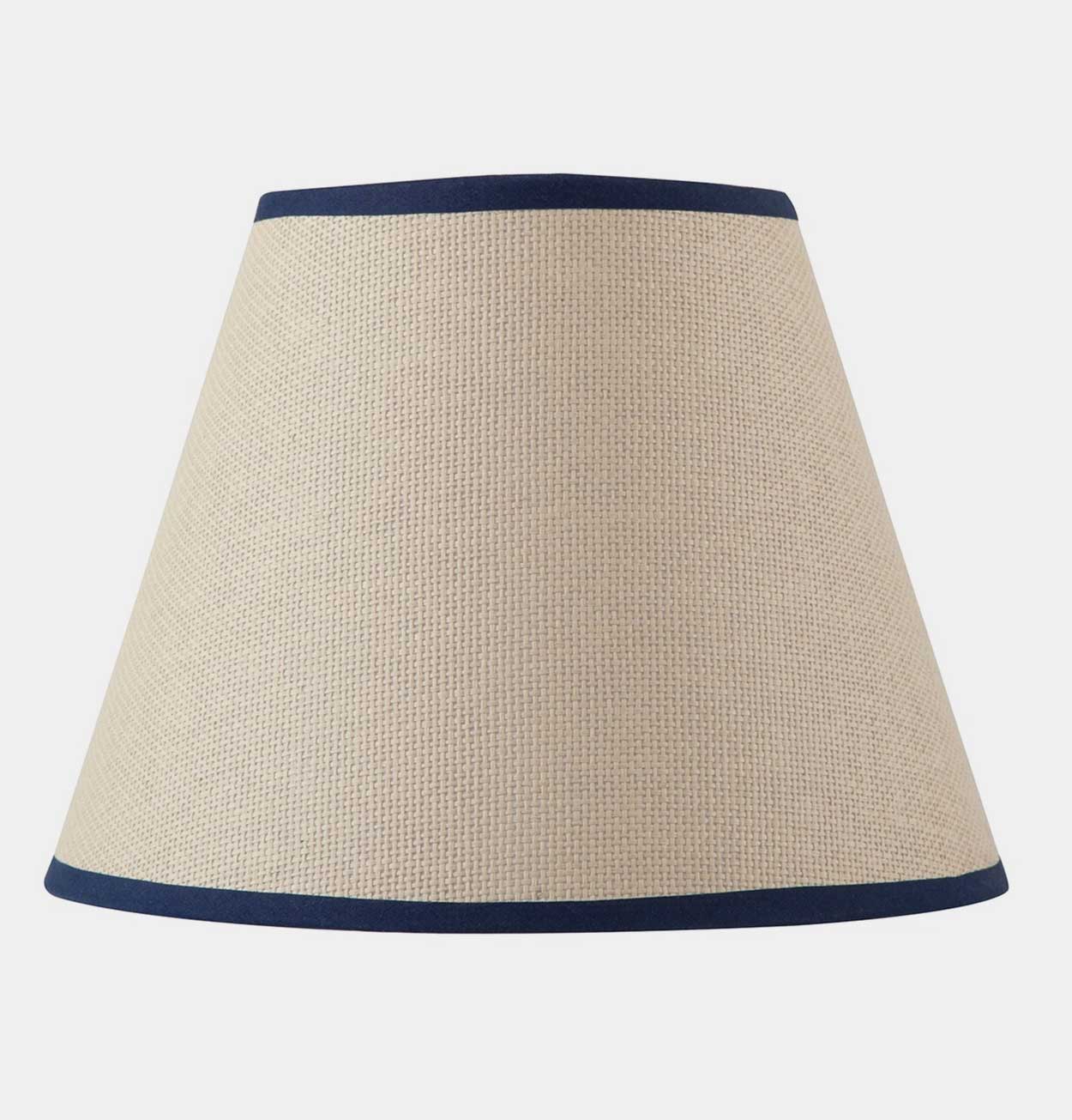 Natural Rattan Lampshade with Navy Blue Trim