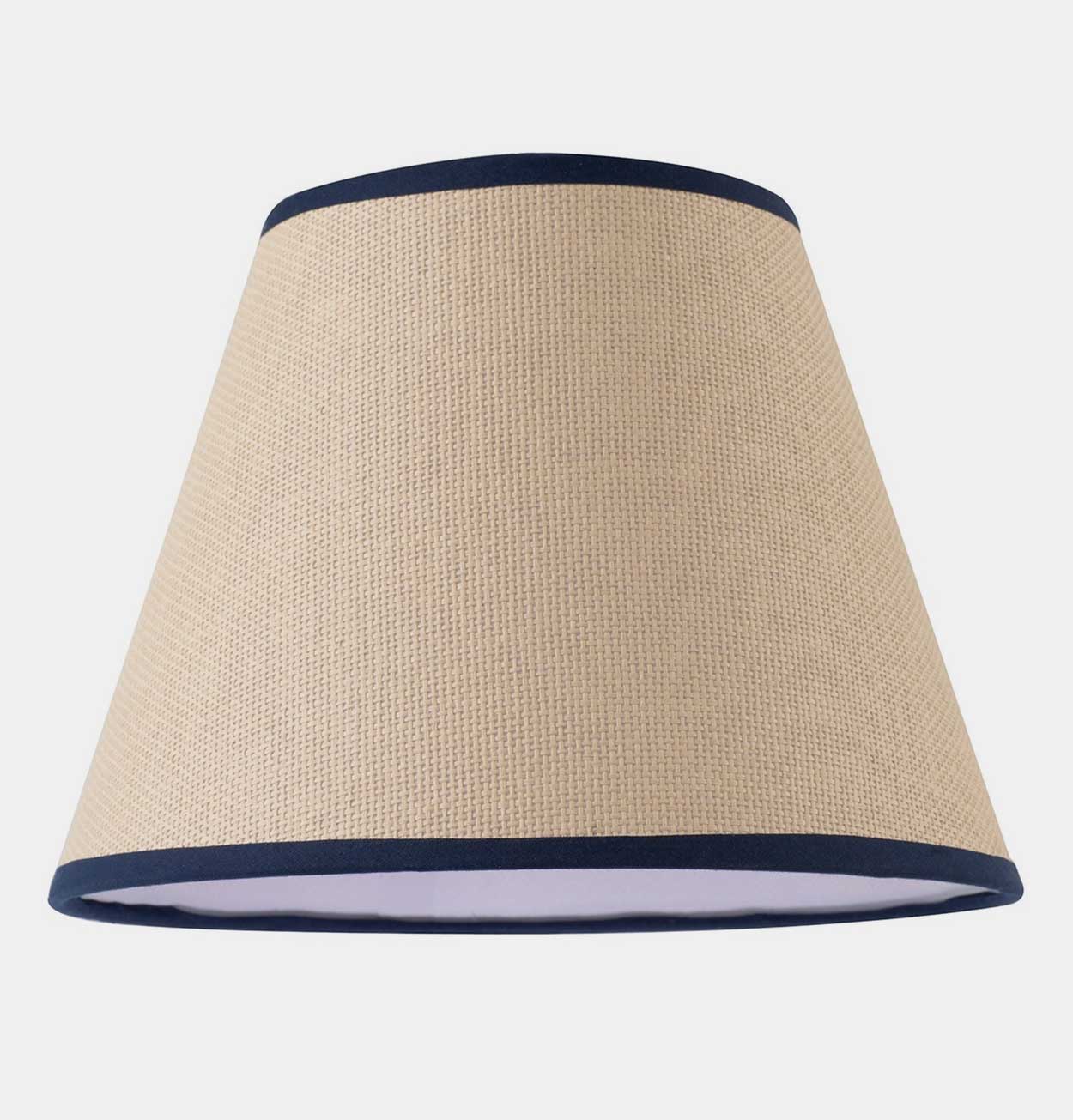 Natural Rattan Lampshade with Navy Blue Trim