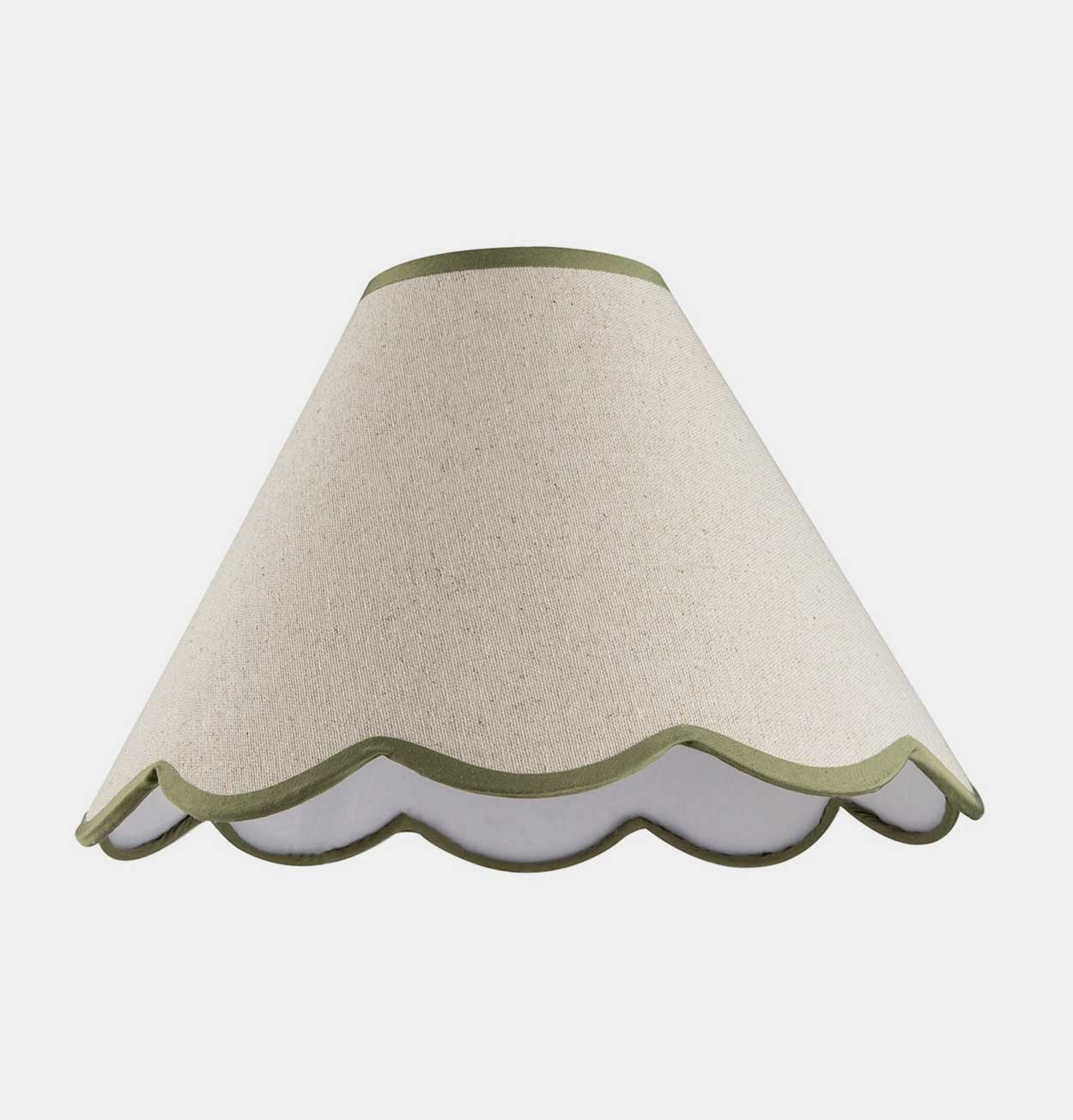 Scallop Edge Natural Linen Lampshade with Olive Green Trim