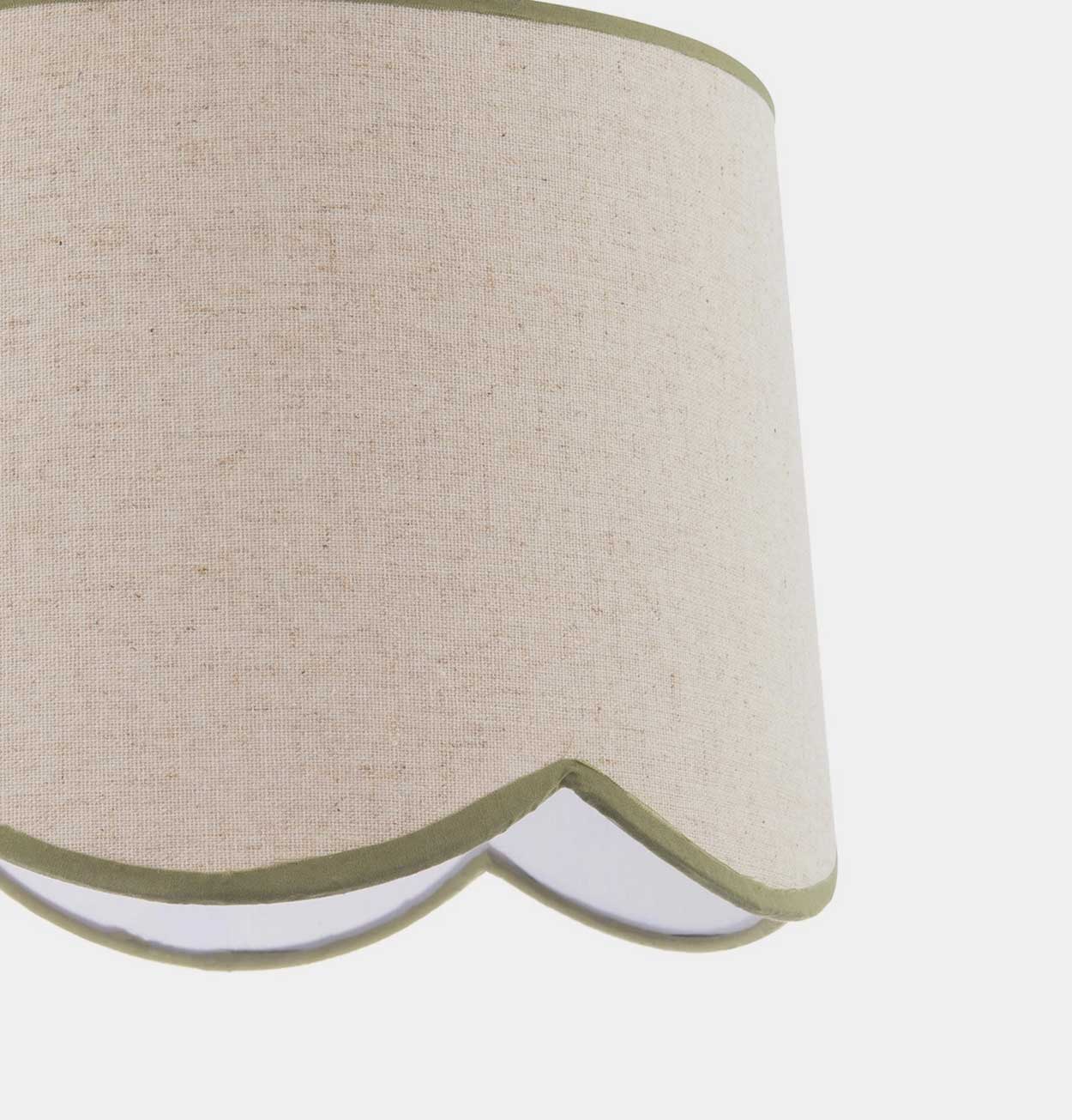 Scallop Edge Natural Linen Lampshade with Olive Green Trims